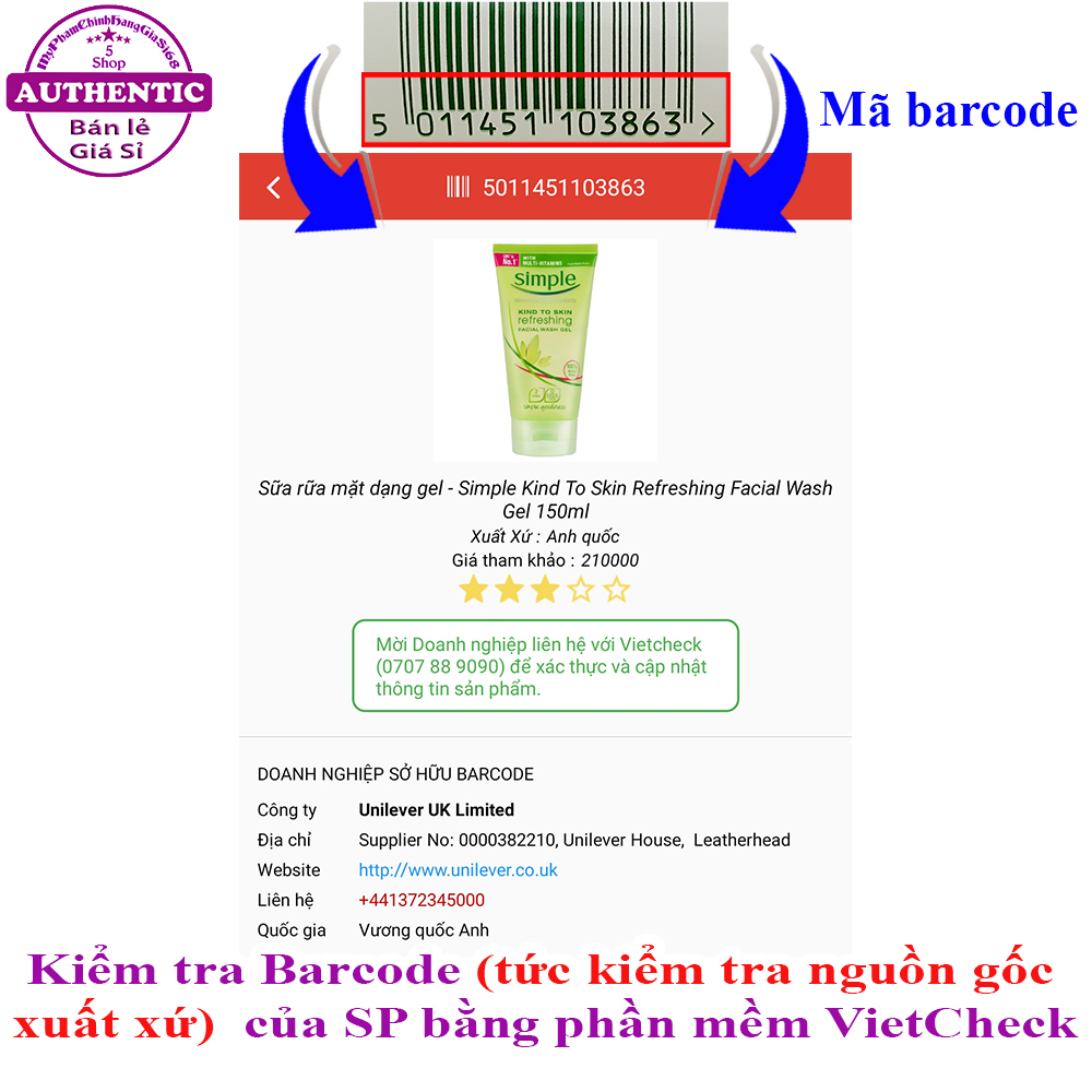SỮA RỮA MẶT DẠNG GEL SIMPLE KIND TO SKIN