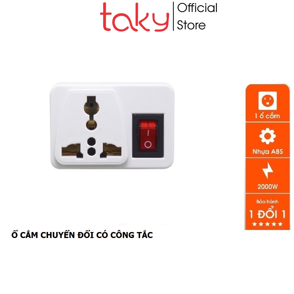 Phích ổ cắm điện - có công tắc, chuyển đổi từ 3 chân sang 2 chân || 3 chạc sang 2 chấu - tiện dụng . takymall 8609