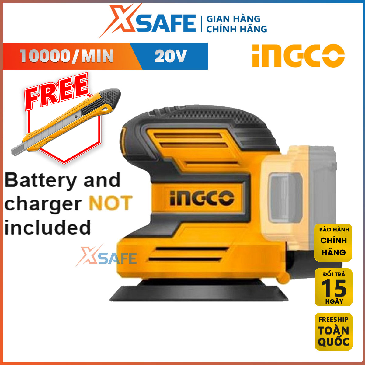 Sanding machine round disposable lithium battery 20V ingco CROSLI2001 machine portable scrub scrub disk 125mm, enclosed 5 pieces sanding, (not included battery and charger) distribution genuine xsafe
