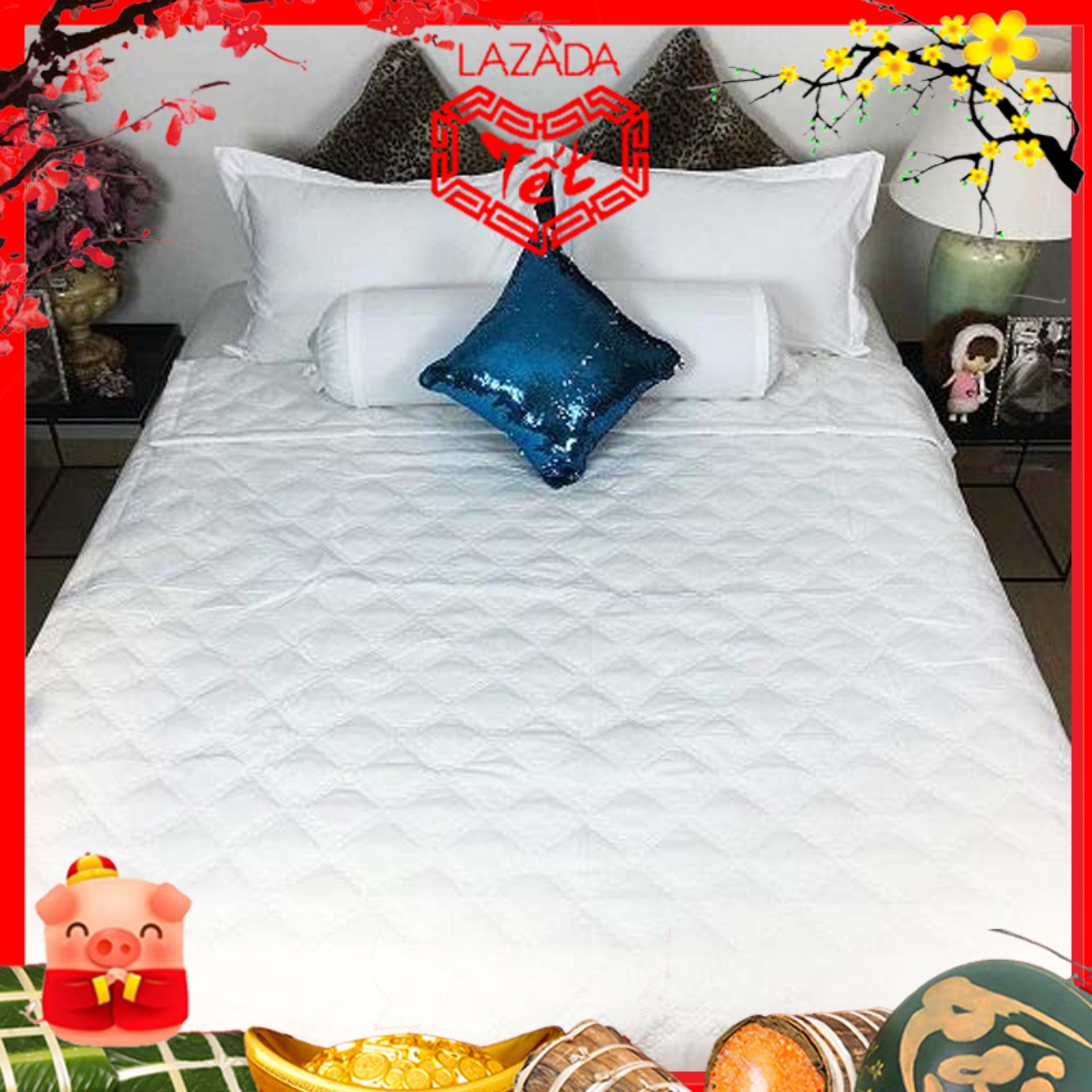 Bộ Drap giường Cotton cao cấp Thắng Lợi màu trắng (kích thước 1m6*2m*20cm/ 1m8*2m*20cm) - bộ 4 món gồm (1 Drap + 2 vỏ/áo gối + 1 vỏ/áo gối ôm)