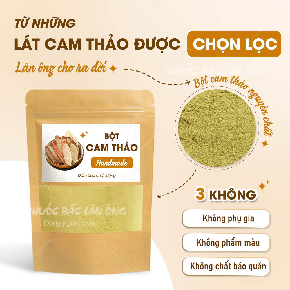 Bột cam thảo 100g, nguyên chất, thơm mịn, bột pha uống, đắp mặt - Lãn Ông