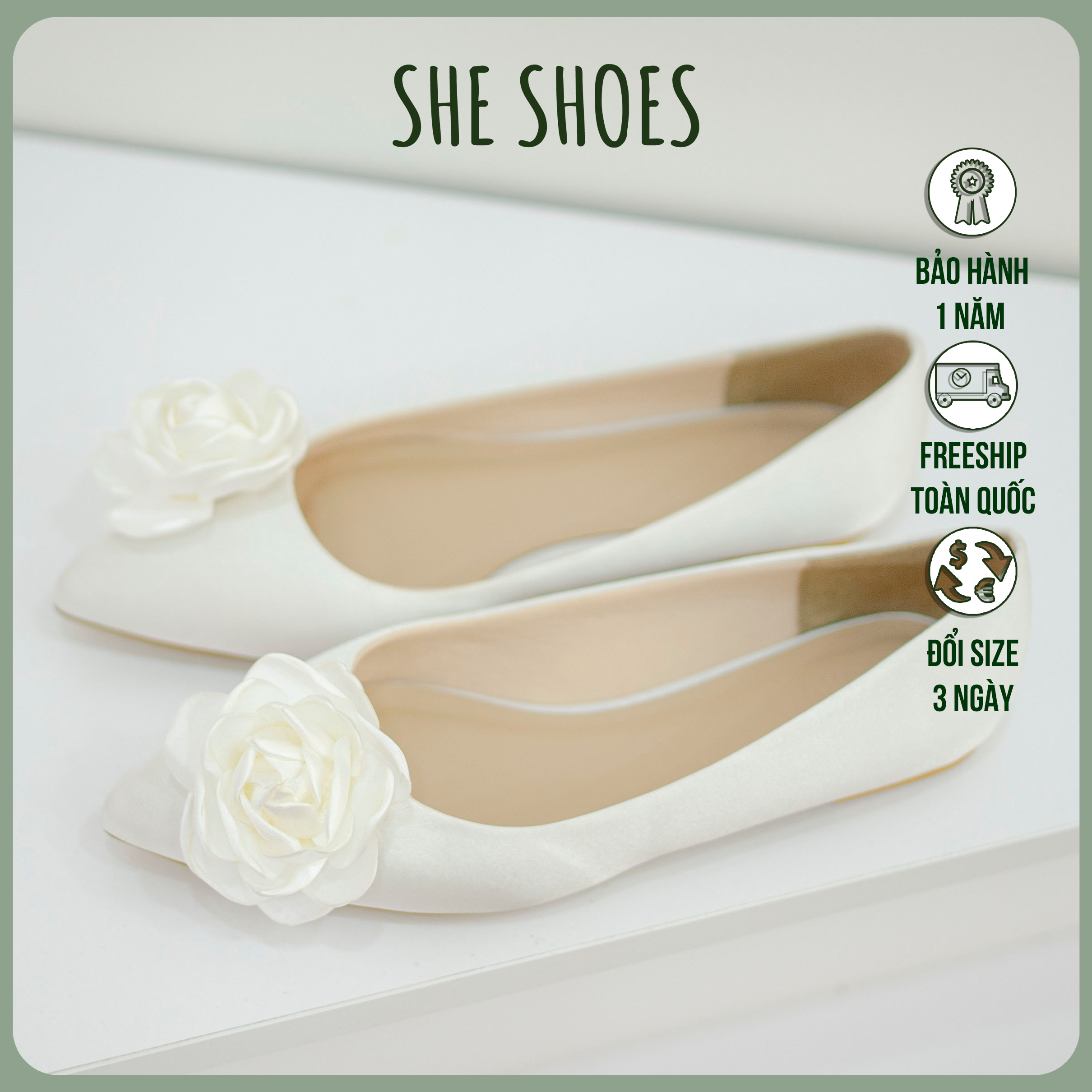 Giày cưới búp bê Giày màu trắng cô dâu cao cấp, độc quyền bởi SHE SHOES