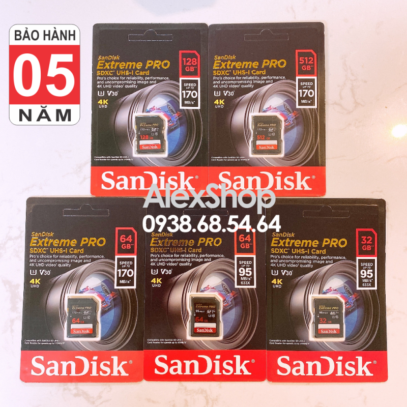 Thẻ Nhớ SDXC SanDisk Extreme Pro U3 V30 170M/s 95M/s 512Gb/ 128Gb/ 64Gb/ 32Gb
