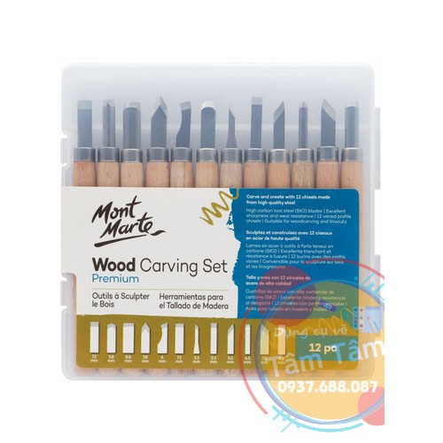 Bộ Dao chạm khắc gỗ cao cấp 12pc Mont Marte, Dao Khắc Gỗ Mont Marte-Dụng cụ vẽ Tâm Tâm