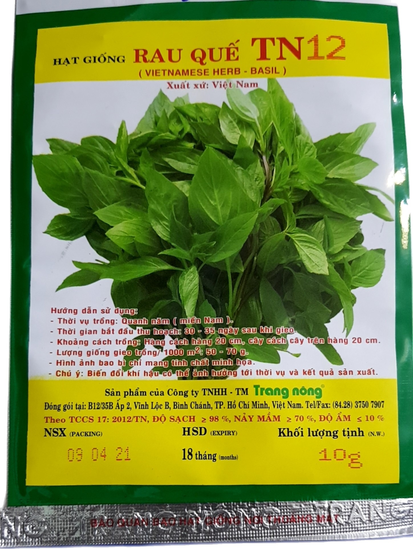 hạt giống RAU QUẾ TN12