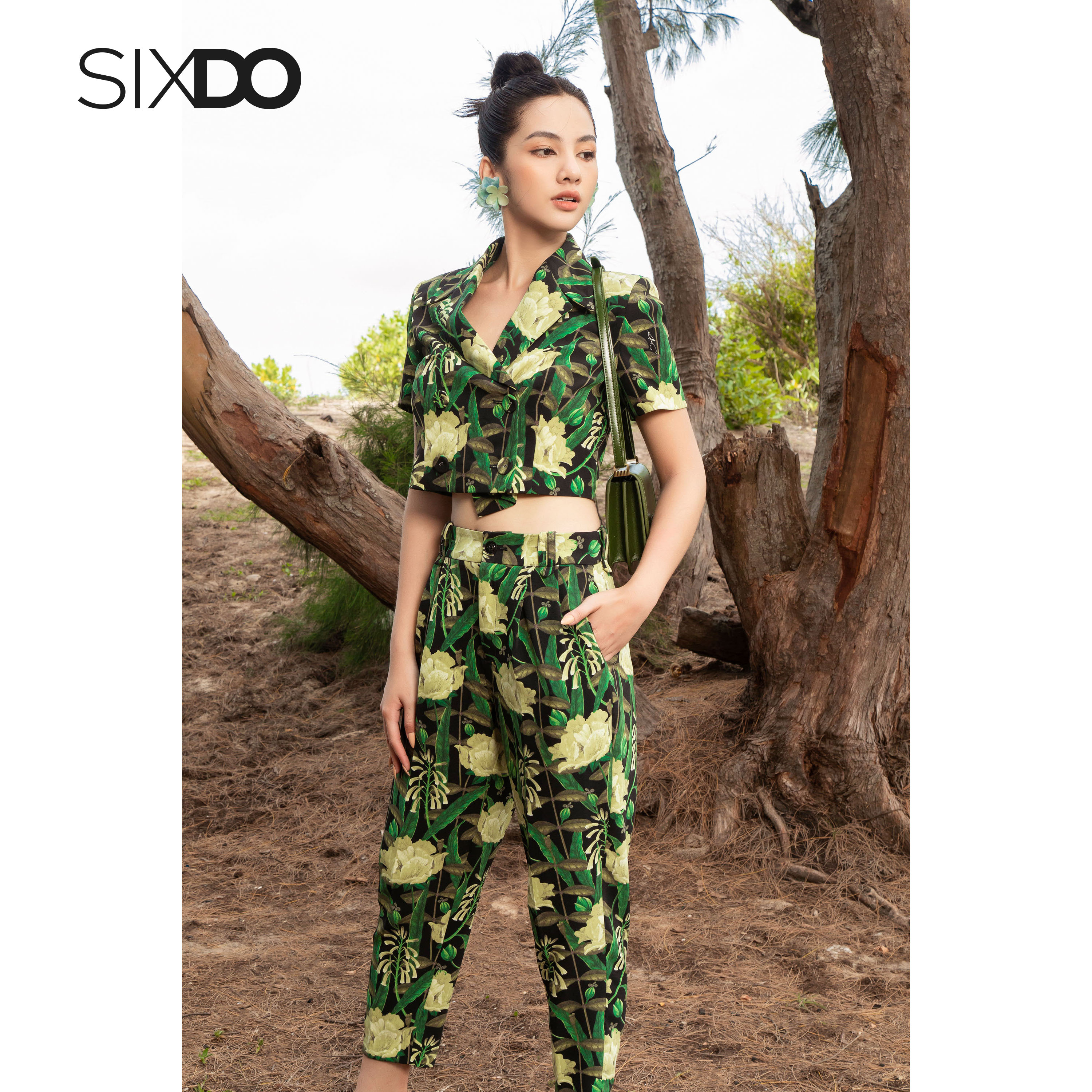 Quần âu nữ họa tiết hoa leo SIXDO (Black Vines Pants)