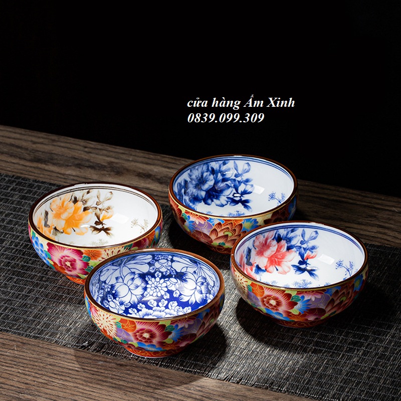 Chén Sứ Cảnh Đức Vẽ Tay 02 mặt chén (Chén Chủ 165 ml)