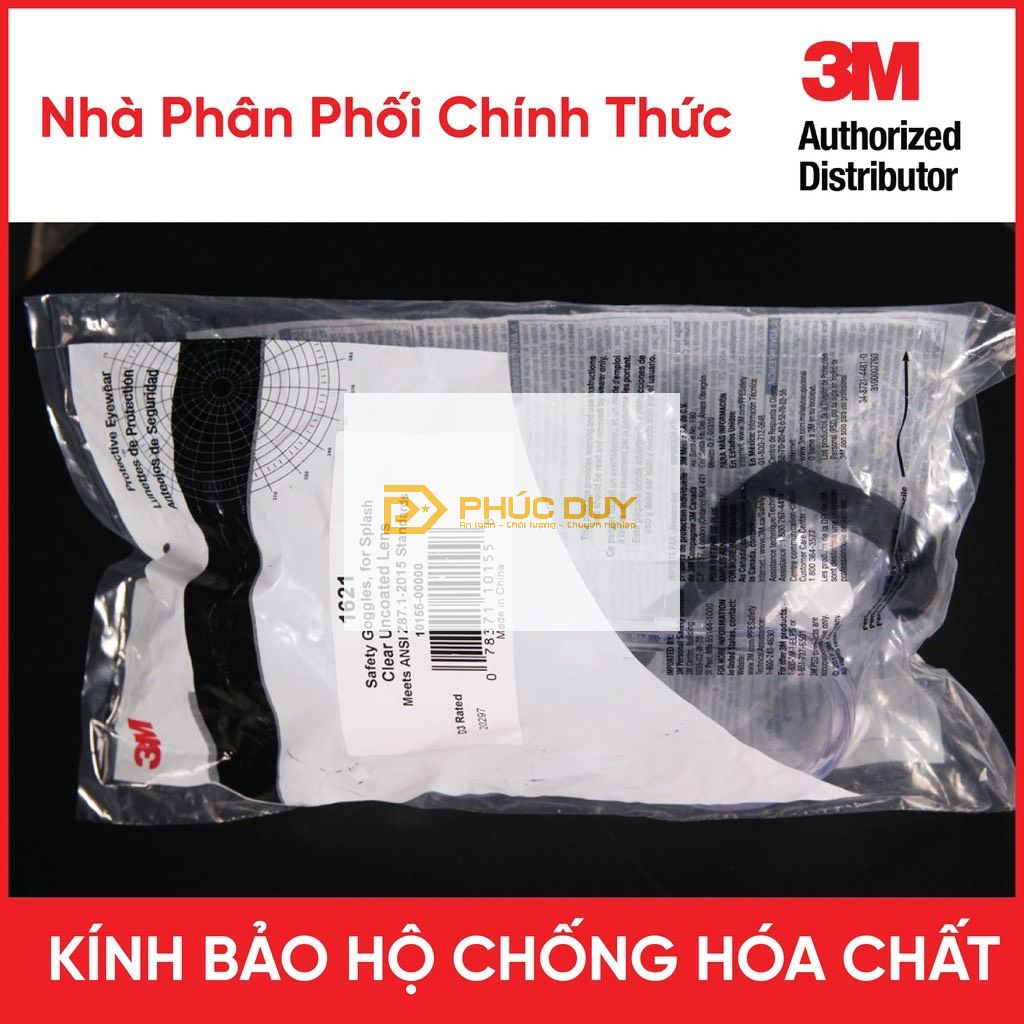 Kính Bảo Hộ Chống Hóa Chất 3M 1621 ( Không Chống hơi Sương )