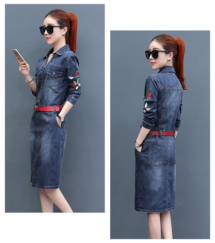 Đầm Jean Nữ Xẻ Lai Thêu Hoa