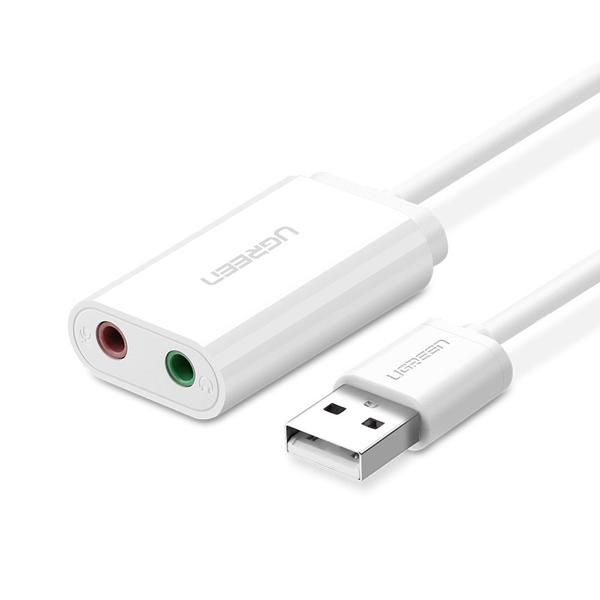 Cáp chuyển USB ra Sound UGREEN 30143 (jack 3.5mm Headphone và Microphone) Chính Hãng
