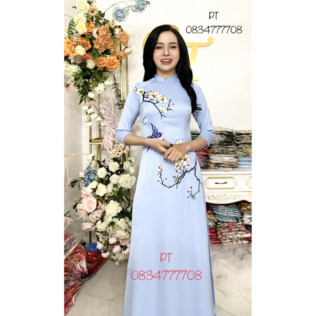 [MẪU HOT NHẤT ] Áo dài lụa tây thi thêu lắc tay siêu sang