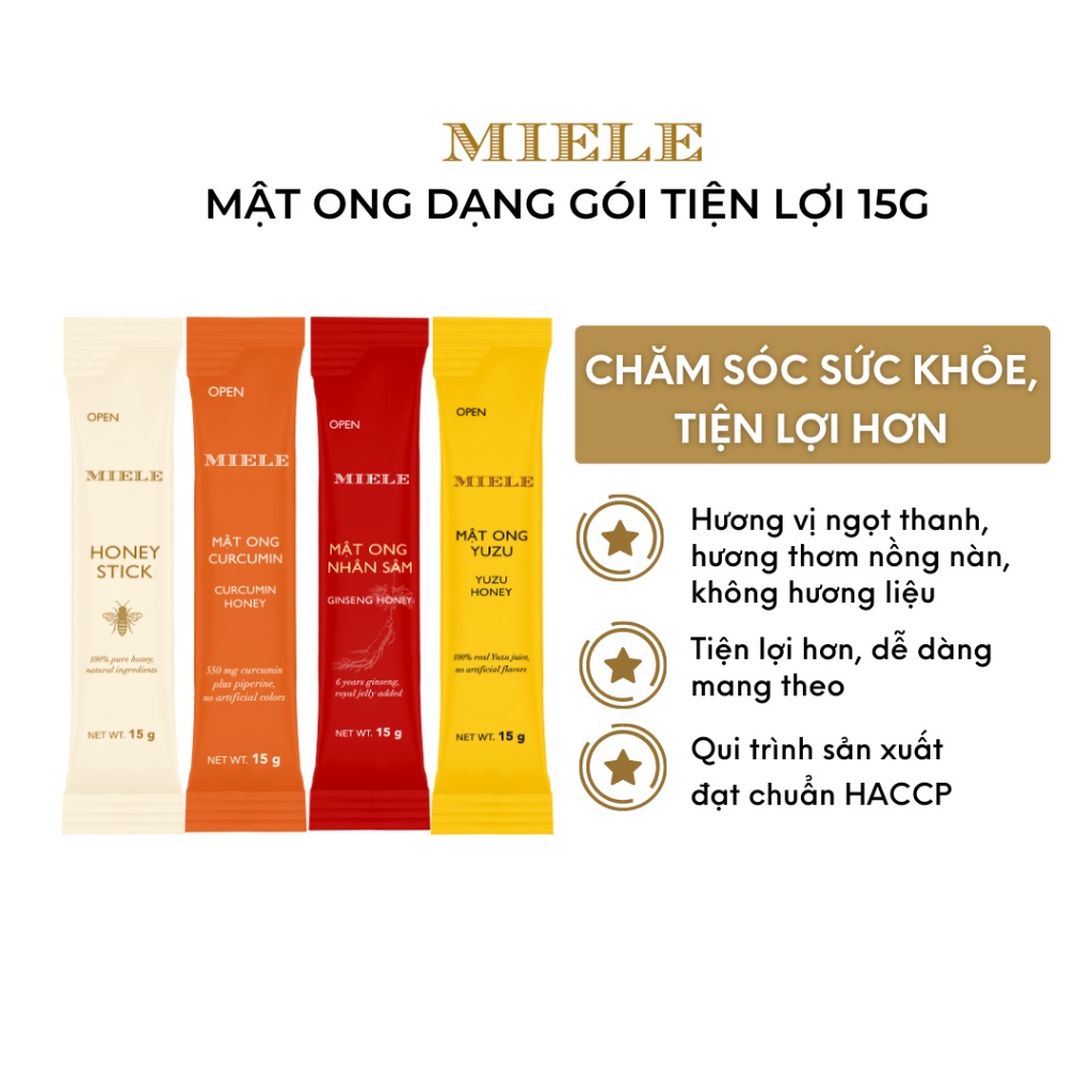 Gói Stick Mật Ong Nghệ Curcumin Miele 15G