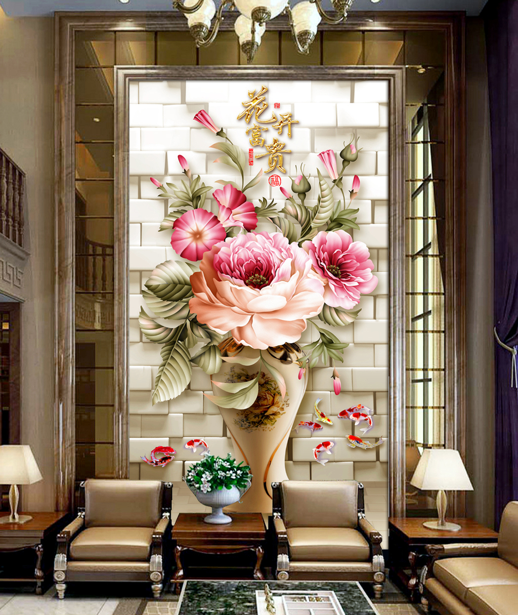 Tranh treo tường bình hoa mẫu đơn in trên canvas có khung, trang trí phòng khách, phòng ngủ (#10007772)