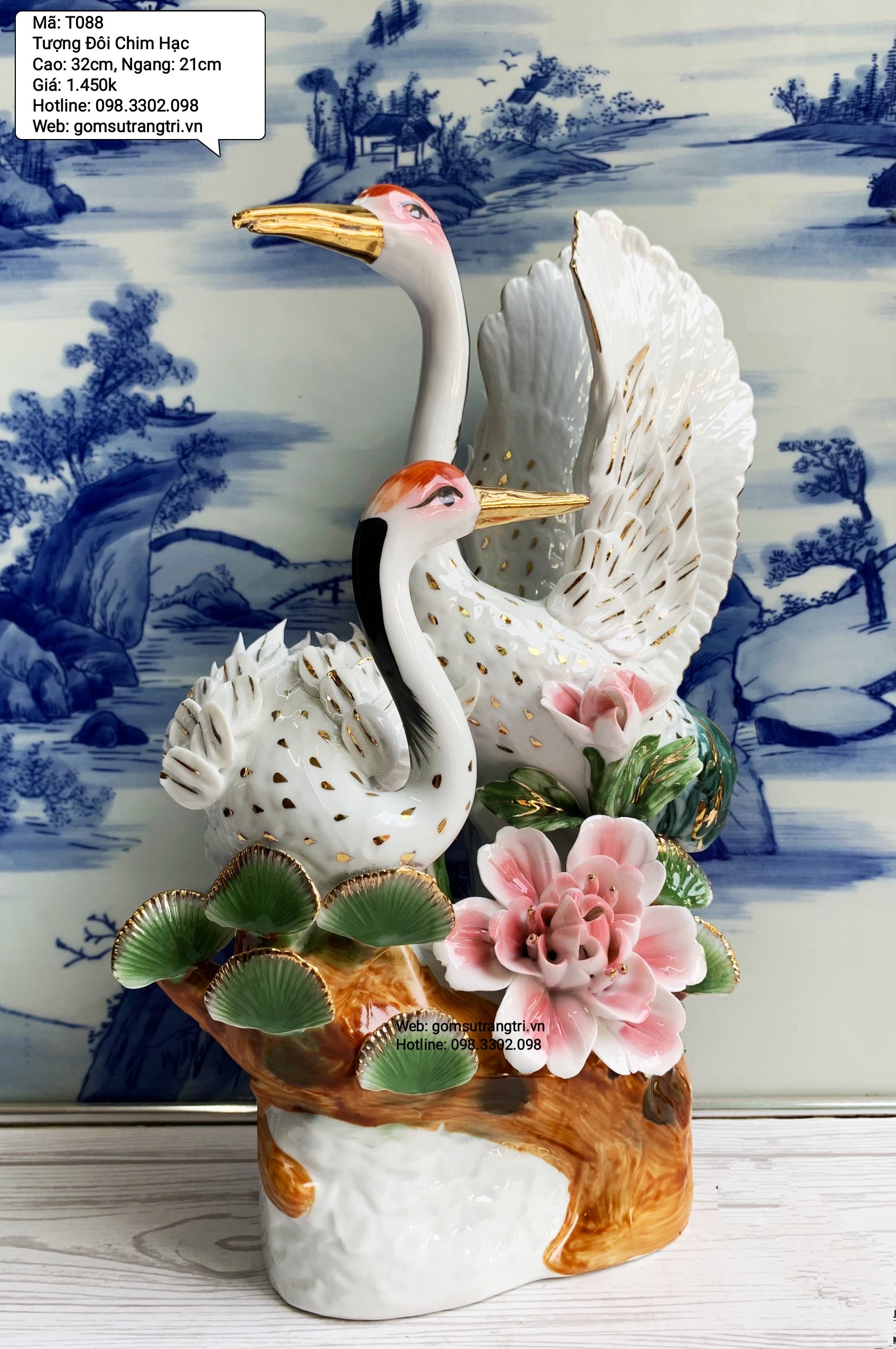 Tượng đôi chim hạc - gốm sứ trang trí shop