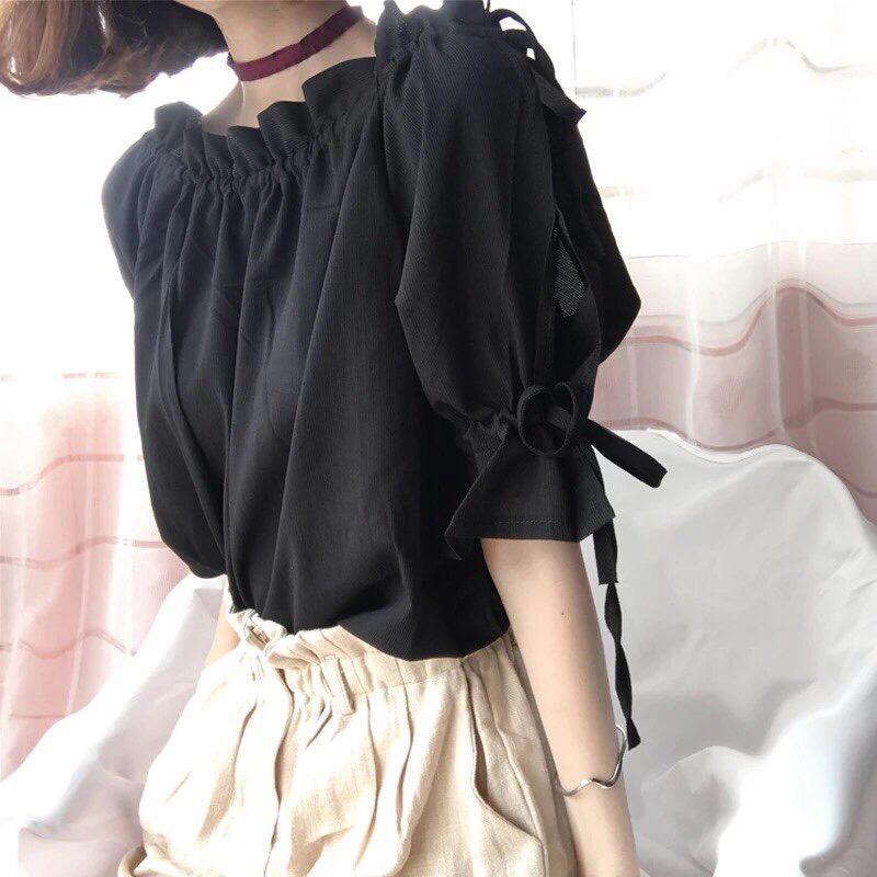 Áo Kiểu Trễ Vai Phối Nơ Dây Quyễn Rũ, Dịu Dàng TTS0405