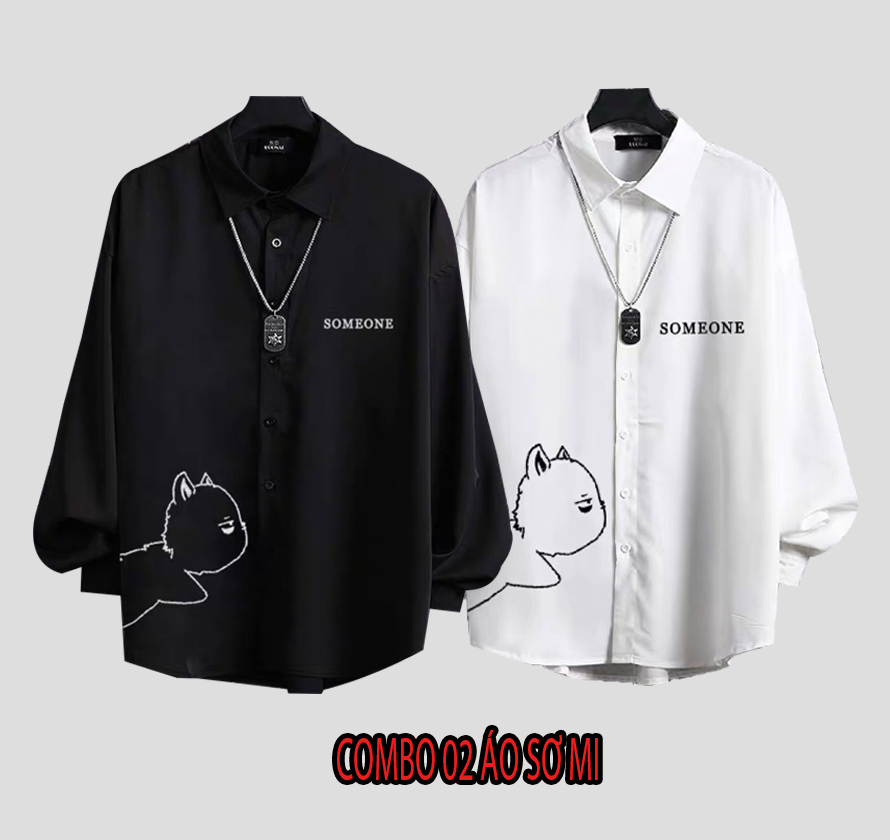 Combo 02 Sơ Mi Nam Dài Tay Cổ Ve In Hình Mèo Họa Tiết Chữ SOMEONE Thời Trang Yodi 2SO MI NAM 023