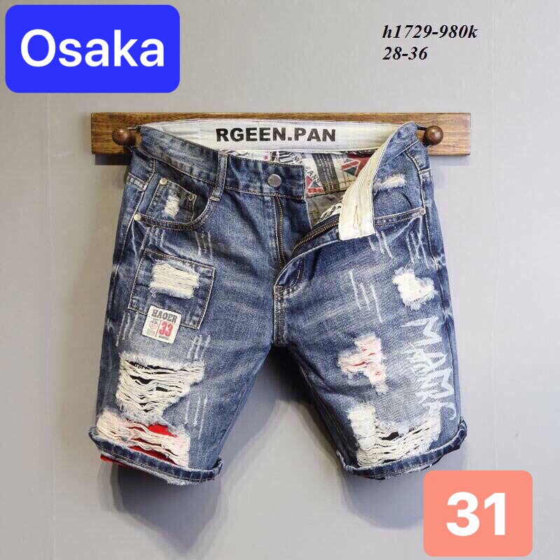 QUẦN SHORT JEAN NAM LỬNG NGỐ CHẤT BÒ XANH VẢI ĐỎ MỚI NHẬT BẢN CAO CẤP OK-31 - OSAKA FASHION