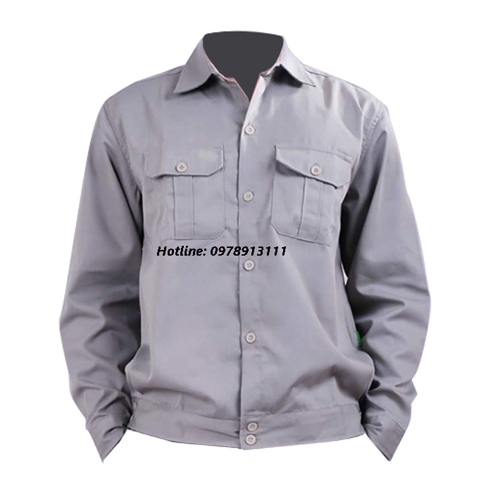 ÁO BẢO HỘ LAO ĐỘNG ,ÁO CÔNG NHÂN CƠ KHÍ , XÂY DỰNG CÔNG TRÌNH , NHÀ MÁY , XÍ NGHIỆP VẢI KAKI LOẠI 1 ( MÀU GHI )