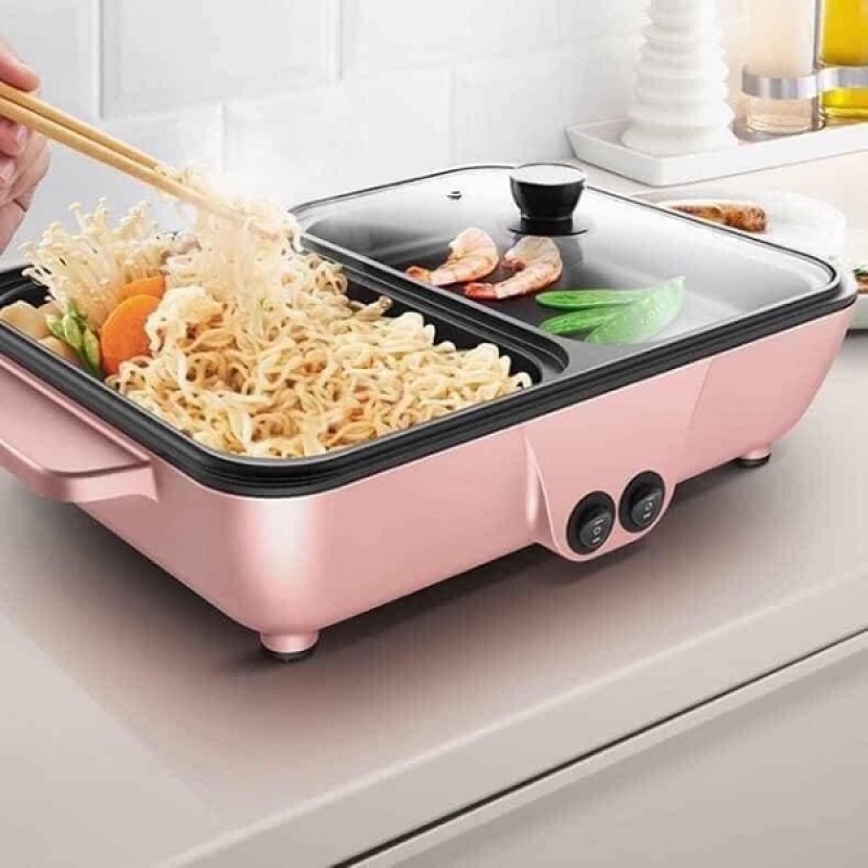 Giá bán Nồi ĐIện Mini 2 Ngăn Lấu Nướng .NỒI LẨU NƯỚNG ĐA NĂNG 8662-S MINI, Uy Tín Bởi SKN Shop.