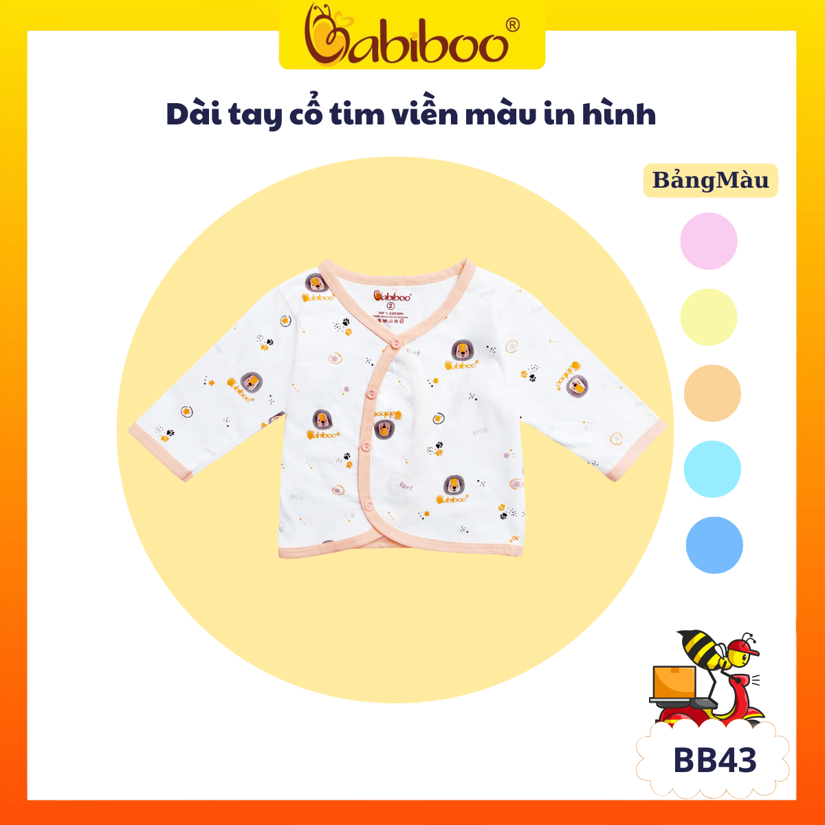 Áo sơ sinh tay dài cổ tim in hình baby cute babiboo bb43