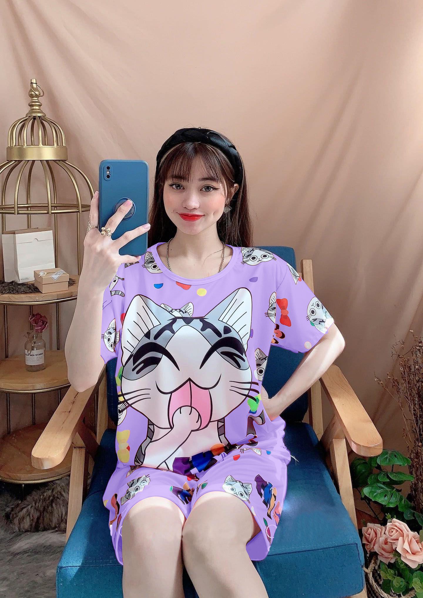 Set đồ ngắn mặc nhà vải thun cotton thoáng mát freesize từ 38-53kg