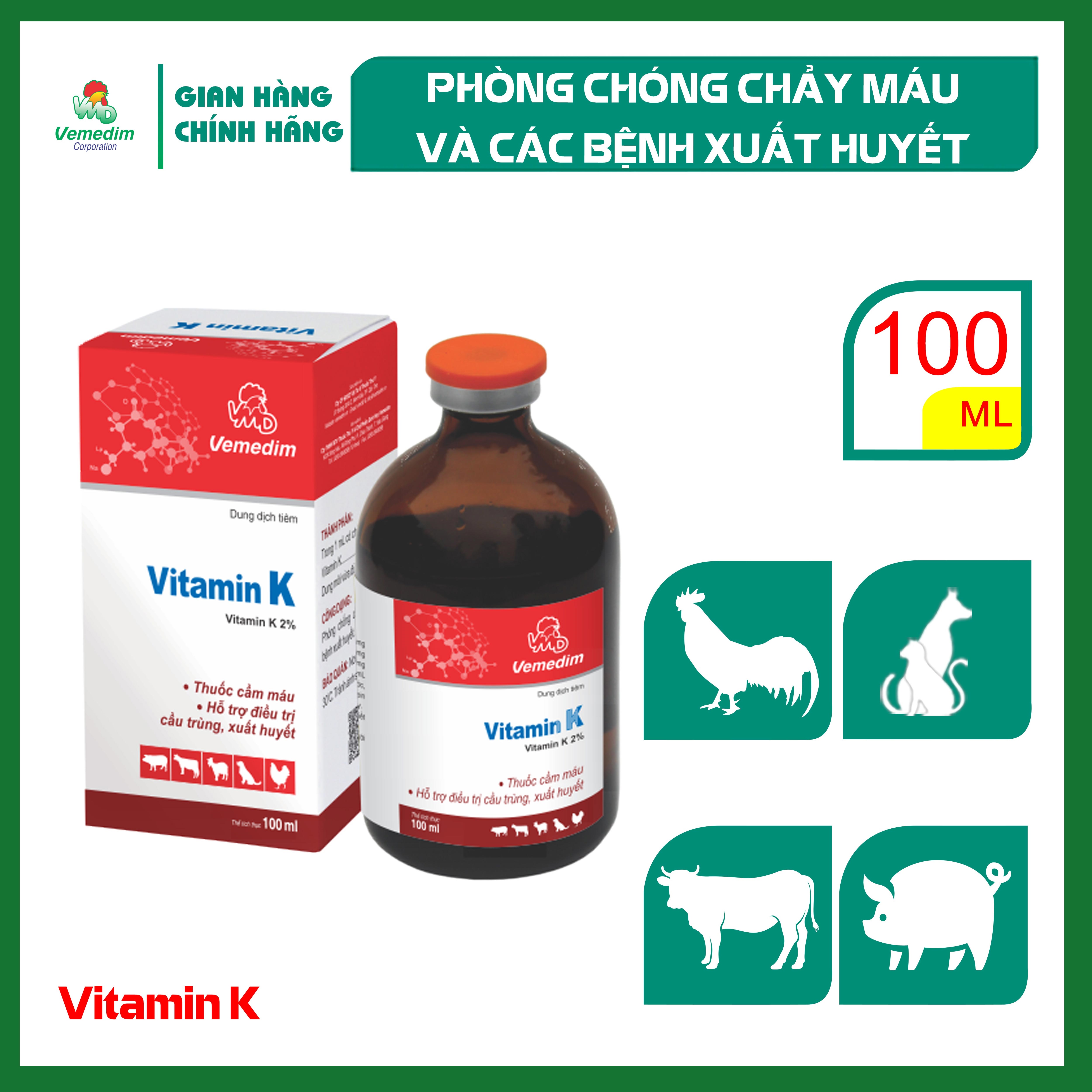 "Hoàn tiền đến 10%" Vemedim Vitamin K phòng chảy máu, cầm máu cho chó, mèo, chai 100ml