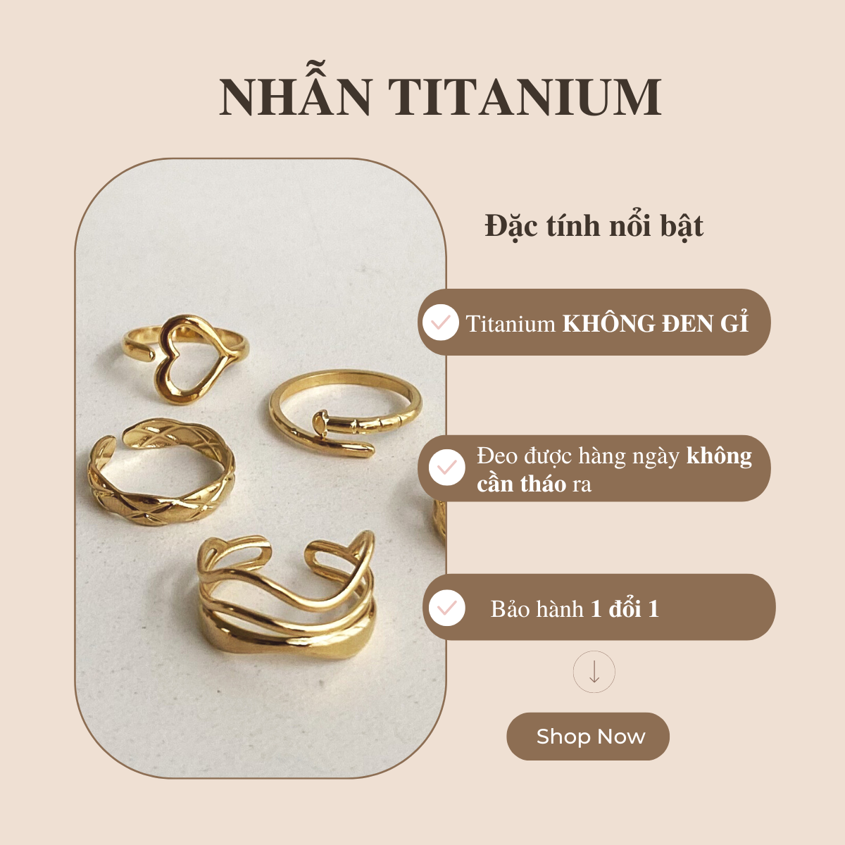 [KHÔNG ĐEN GỈ] Nhẫn titanitum Oxy De Coco