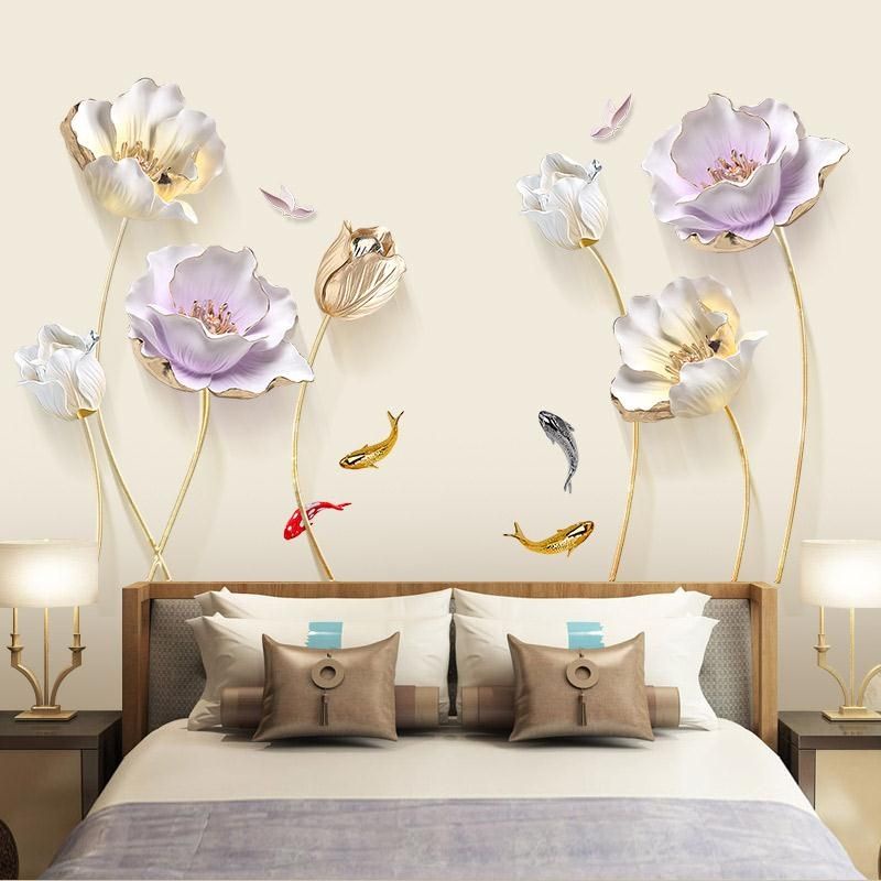 [Size lớn] Decal dán tường hoa sen đá 3D sang trọng