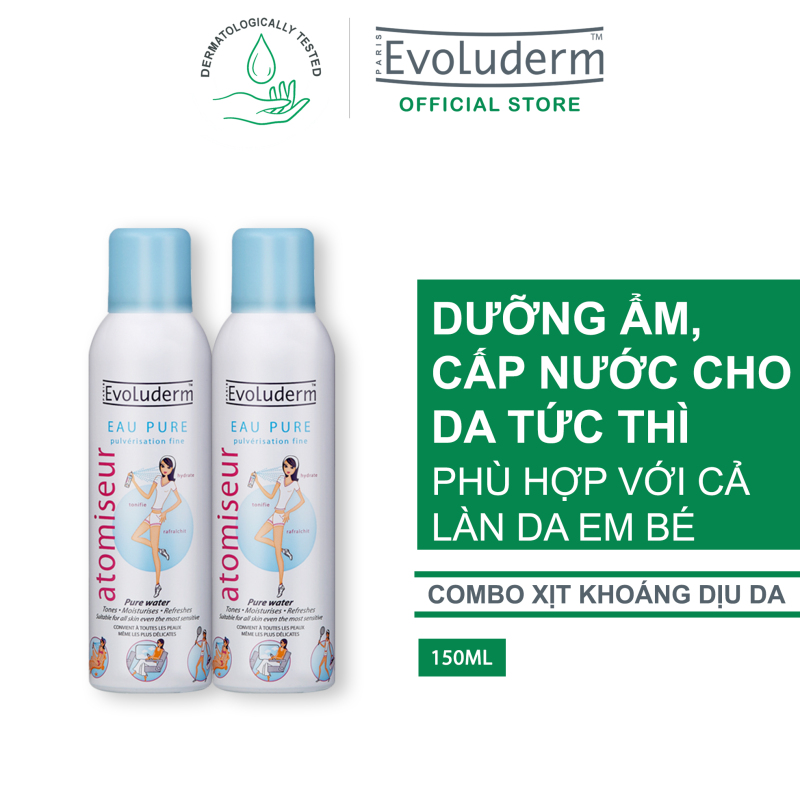 Bộ 2 sản phẩm xịt khoáng dưỡng da cấp ẩm Evoluderm Atomiseur Eau Pure 150ml giá rẻ