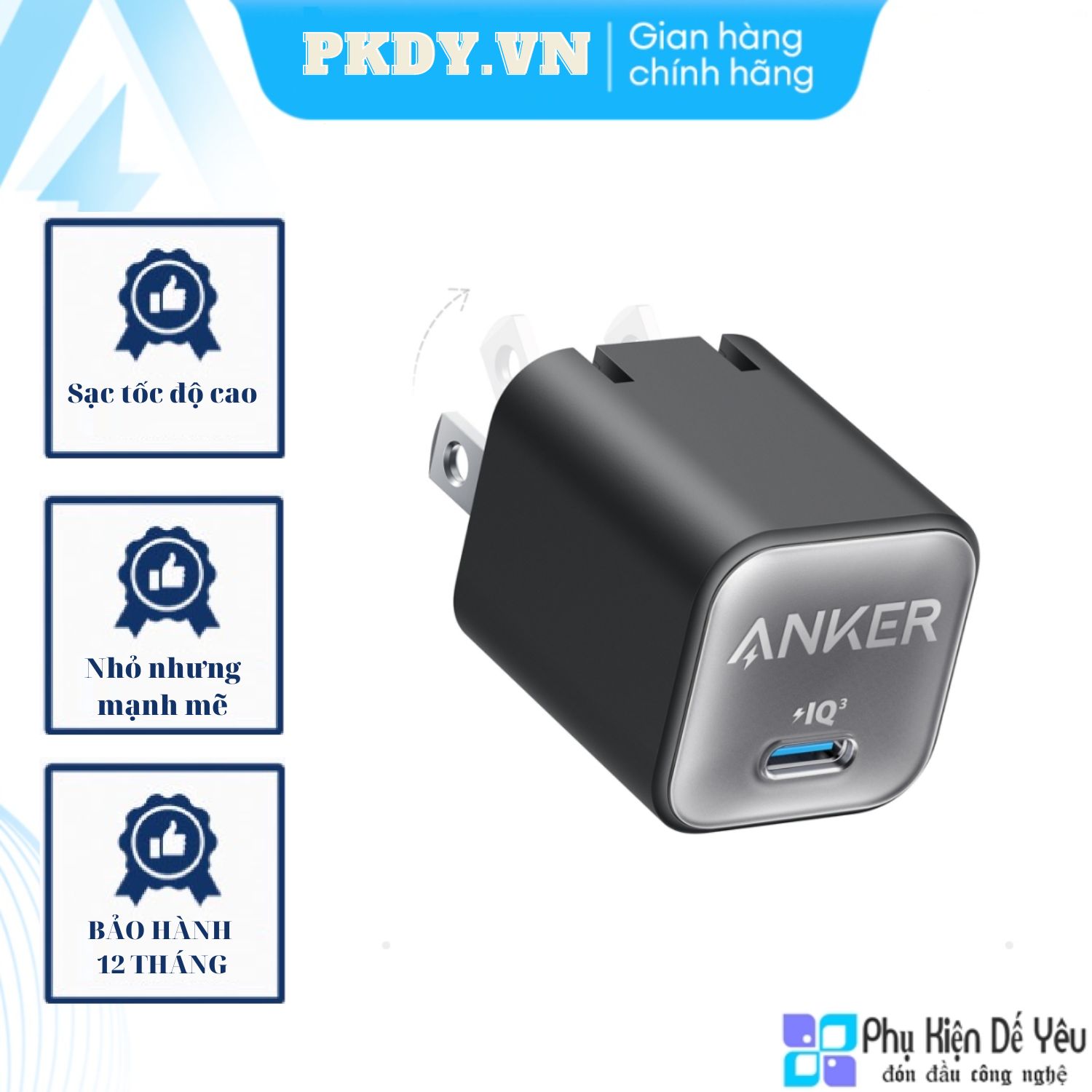 Sạc anker 511 (nano 3, 30w) - a2147 ( phân phối chính hãng, bảo hành 18 tháng )