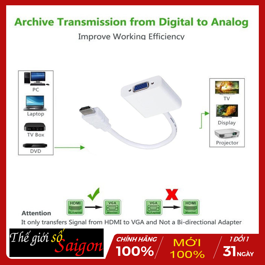 Cable Converts HDMI to Vga