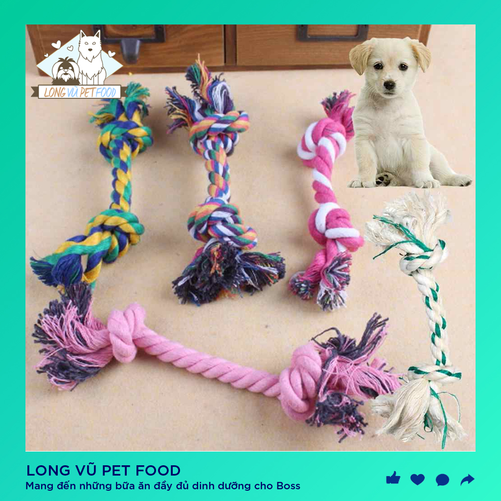 Đồ chơi cho chó thú nuôi. Dây cotton bện cho cún con tập nhai, đồ chơi cho chó, đồ chơi cho mèo, đồ thú cưng - Long Vũ Pet Food