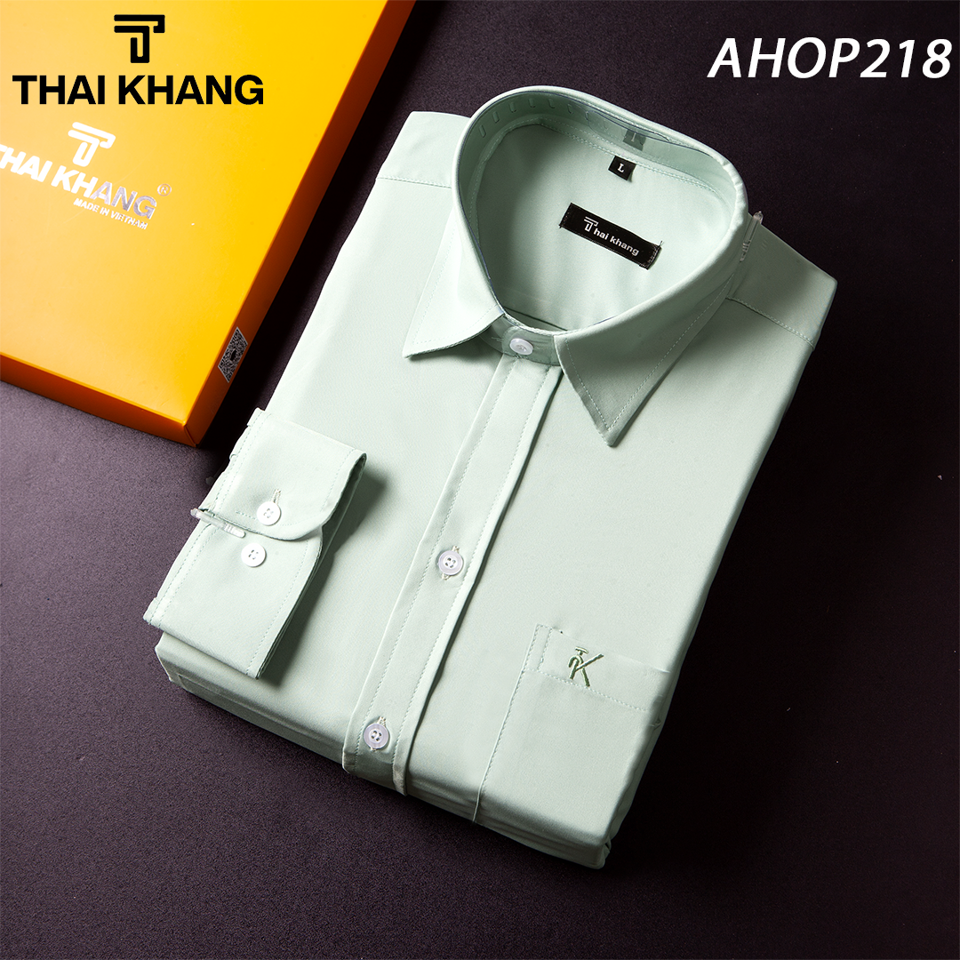 Áo sơ mi nam dài tay trung niên trơn Thái Khang vải lụa xuất khẩu mềm co dãn nhẹ mặc mát AHOP21