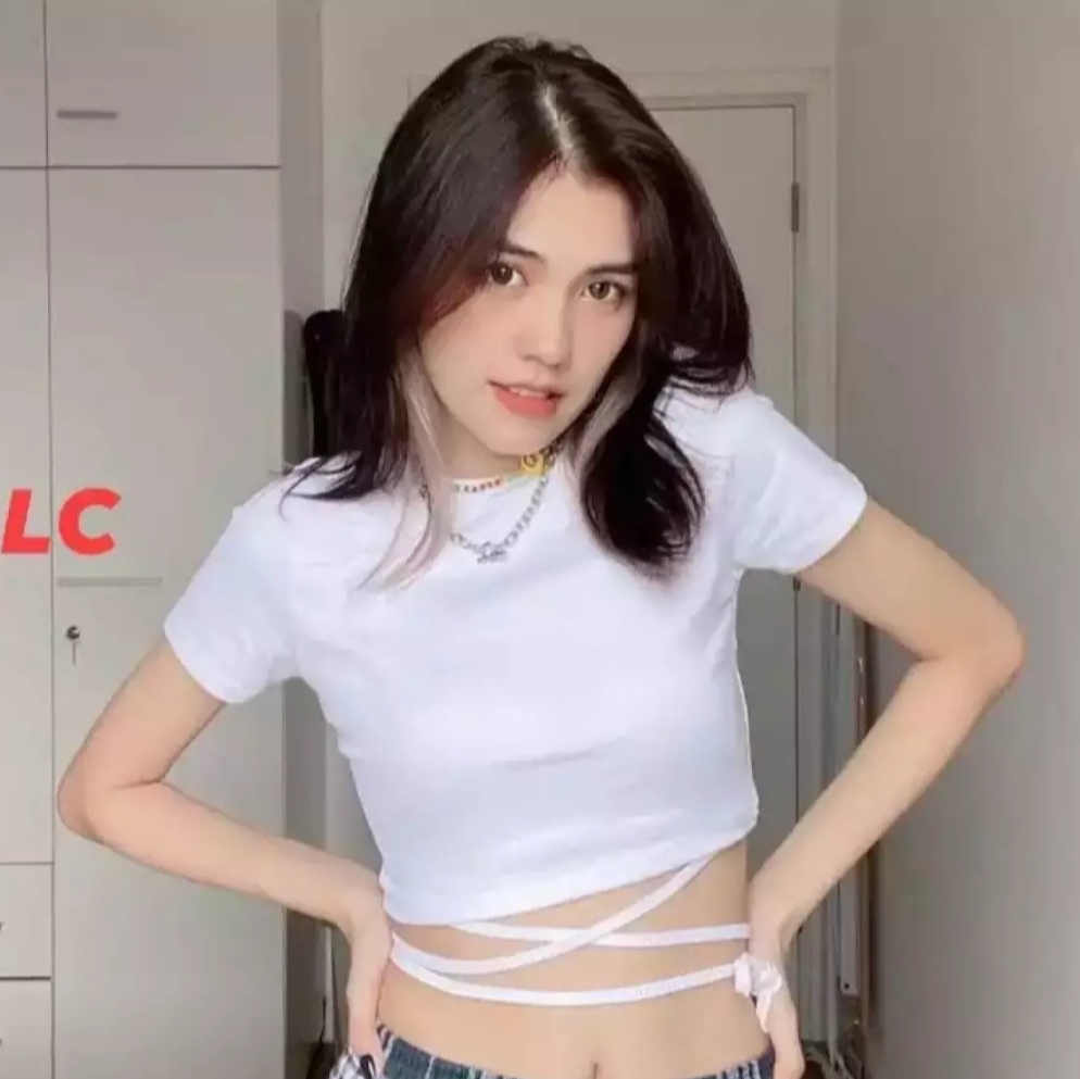 ÁO THUN KIỂU CROPTOP CHÉO DÂY CHÉO BỤNG FORM 45KG(v2)