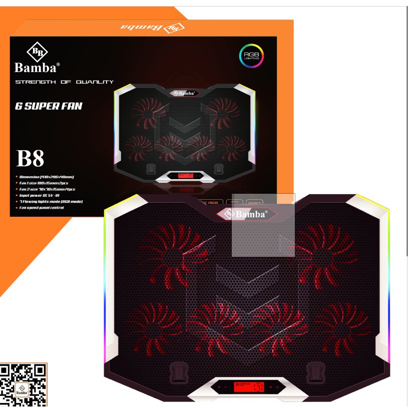 MÁ MỚI Đế tản nhiệt laptop Led RGB BAMBA B8