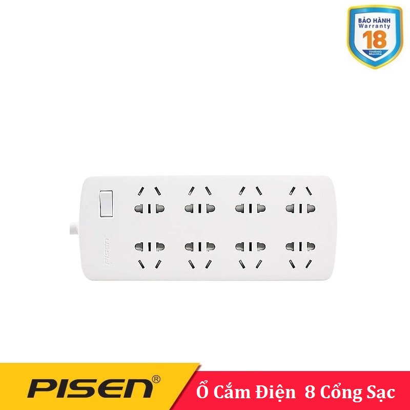 Ổ cắm điện Pisen 008-EP (8x AC , 8 Ổ điện ) - BH 18 Tháng