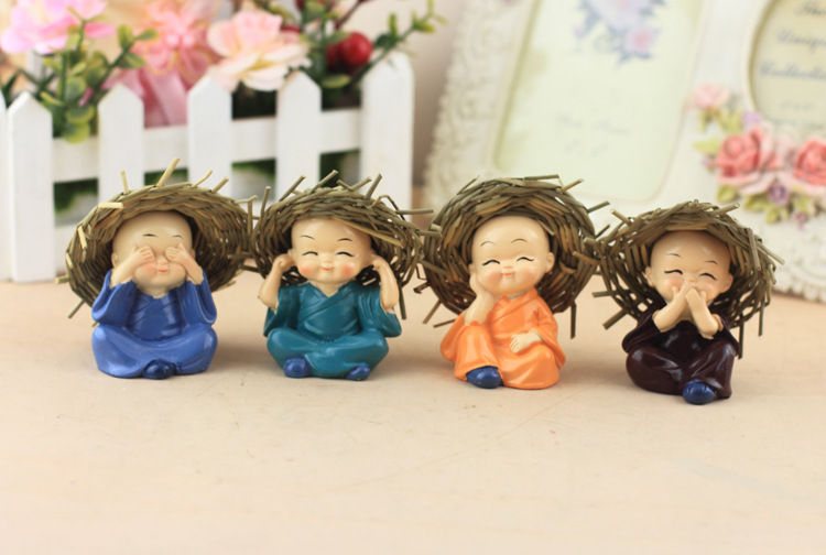 Bộ 4 tượng chú tiểu tứ đội nón rơm