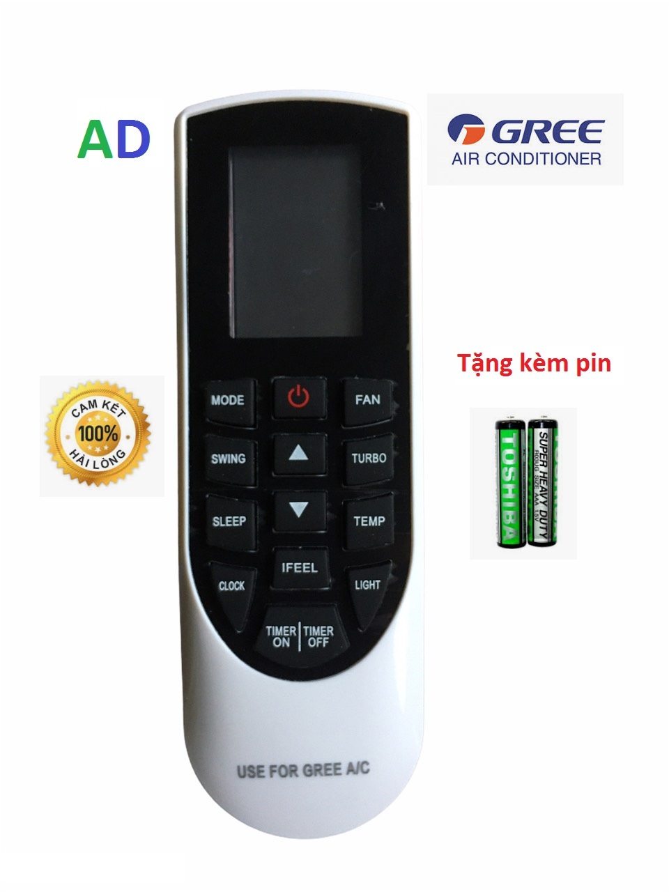 Điều khiển điều hòa Gree YAN1F1 mặt đen - TẶNG KÈM PIN - Remote Gree - Remote máy lạnh Gree YAN1F1 loại mặt đen loại tốt dùng tương thích với khiển zin