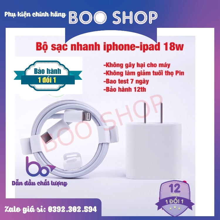 BỘ CỦ CÁP SẠC NHANH 18W IPHONE - BH 12 THÁNG