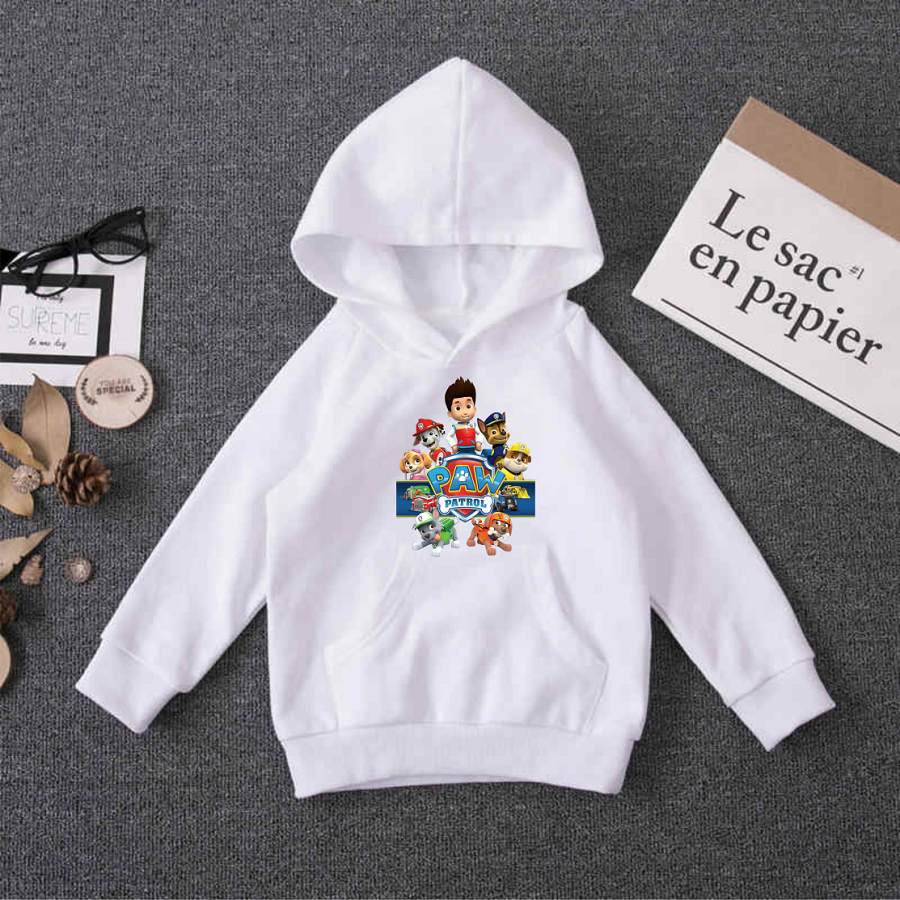 Áo khoác hoodie in hình đội chó cứu hộ paw patrol màu trắng cho bé trai bé gái