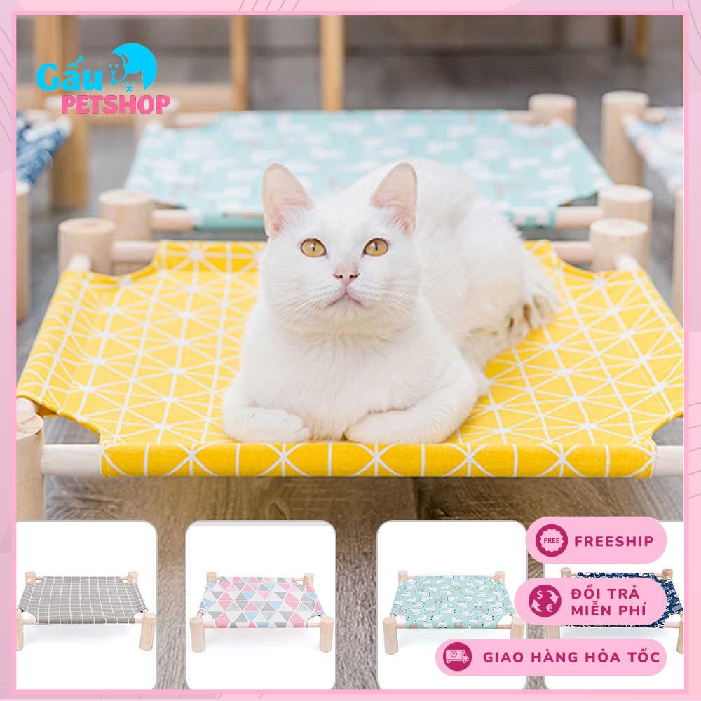 Giường gỗ bọc vải cho thú cưng chó mèo