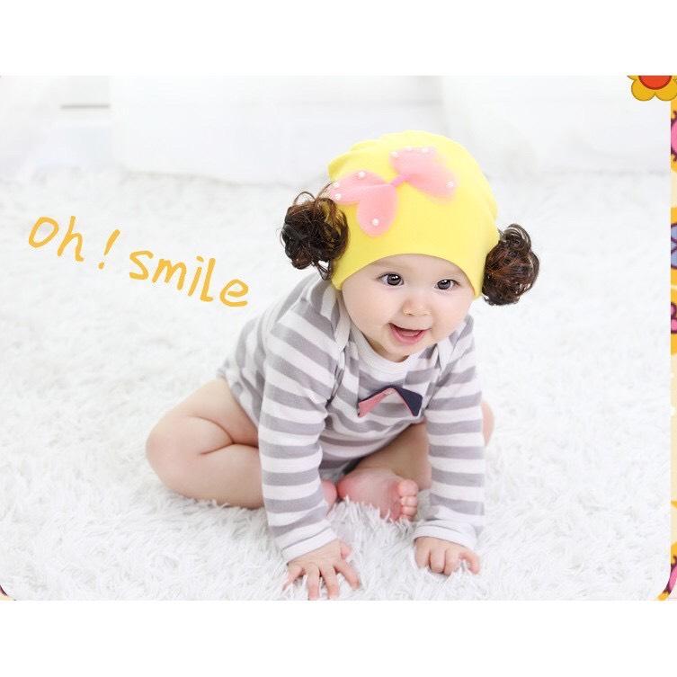 Mũ tóc giả cotton cho bé gái cánh bướm(1-36 tháng)