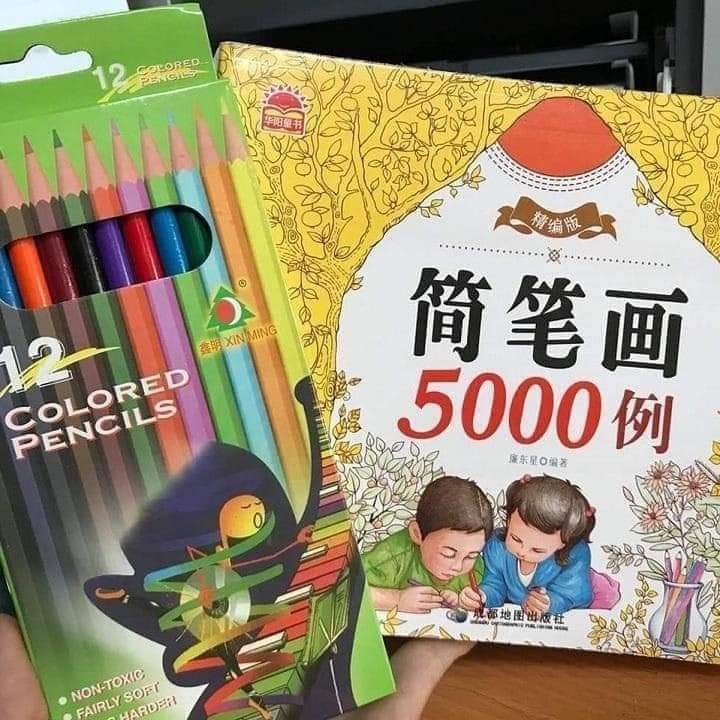 Sách tô màu 5000 hình tặng 12 bút chì màu cho bé thỏa sức sáng tạo