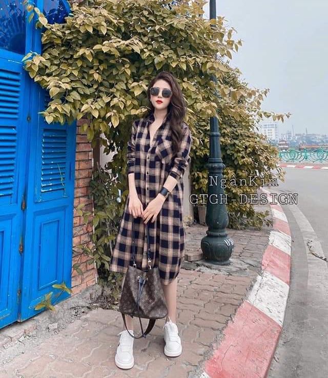 váy bầu, đầm bầu xinh đẹp sơ mi dáng dài kẻ sọc cho mẹ bầu và sau sinh