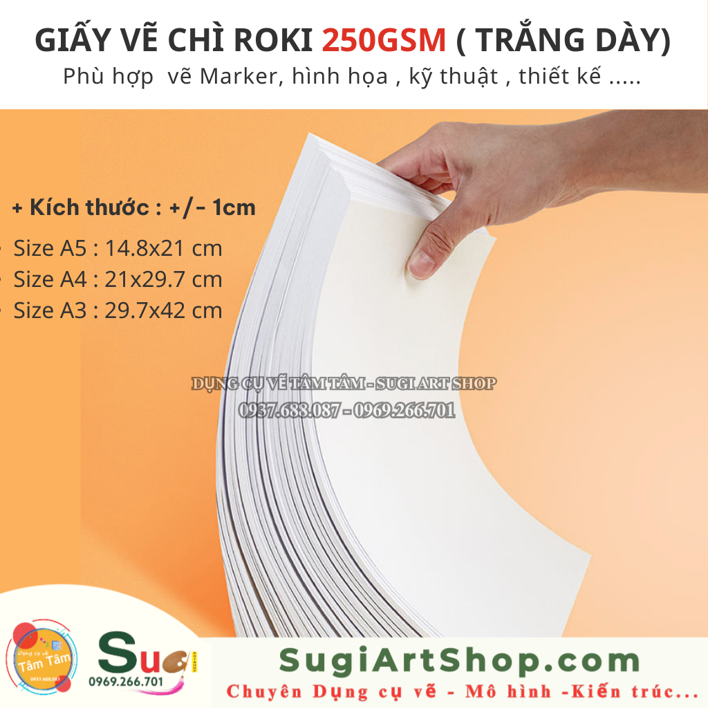 Bán sỉ giấy roki định lượng 250gsm A4 / A3 / A5  (100 tờ)-Dụng cụ vẽ Tâm Tâm
