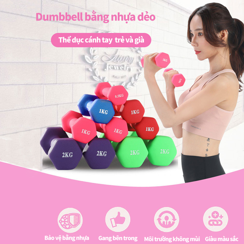 [HCM]Tạ nhựa lục giác tập gym yoga phụ nữ thiết bị tập gym tại nhà trẻ em luyện tập cơ mông dành cho những người mới bắt đầu tạ nhựa nhỏ 2/4kg giảm cân