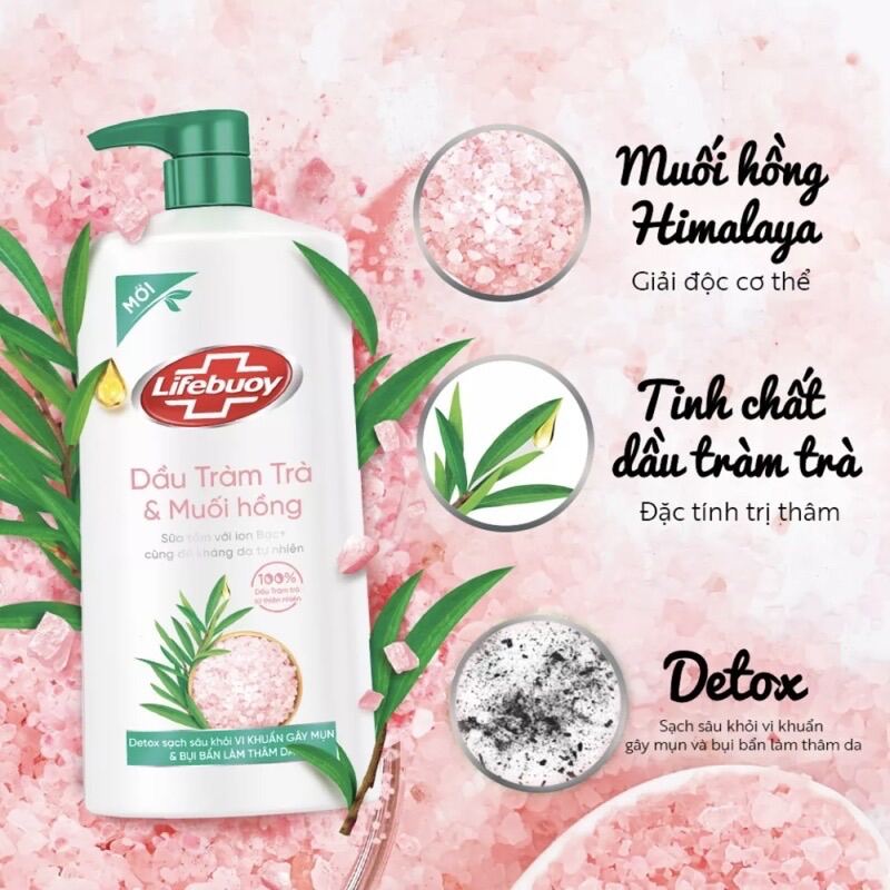 Sữa tắm detox Lifebuoy 800g muối hồng/ khổ qua/ than hoạt tính ngừa mụn, sạch sâu