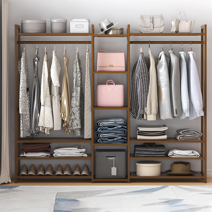 Tủ treo quần áo bằng tre 3 buồng -  Kệ tre treo quần áo đa năng nhiều lớp lưu trữ