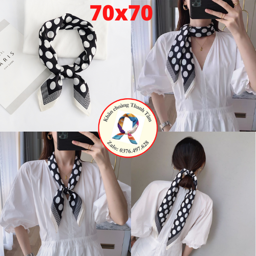 Khăn Lụa Vuông 70cm Quàng Cổ Quấn Tóc Làm Áo Yếm Lụa- Chấm Bi