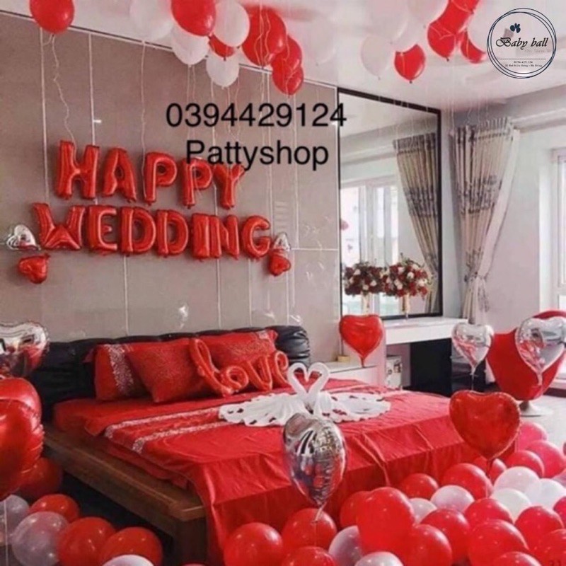 [ TẶNG 100 CÁNH HOA] Sét Bóng Trang Trí Phòng Cưới Tone Đỏ